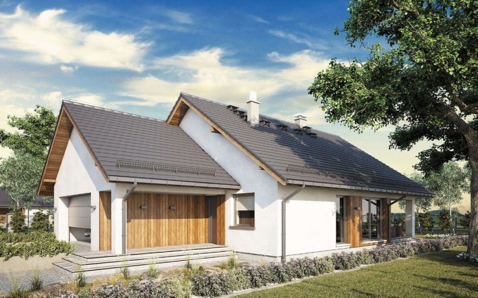 Одноэтажный дом с скантой крышей