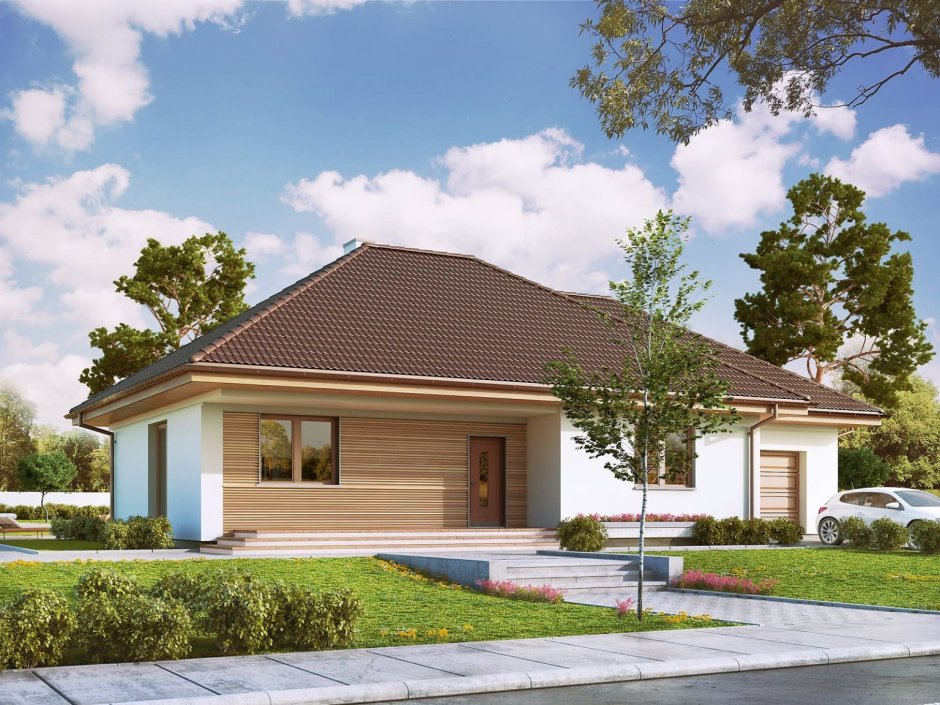 Одноэтажные дома с гаражом и террасой на 120-130 кв.м