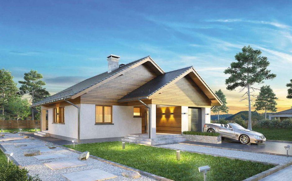 Одноэтажный каркасный дом с гаражом