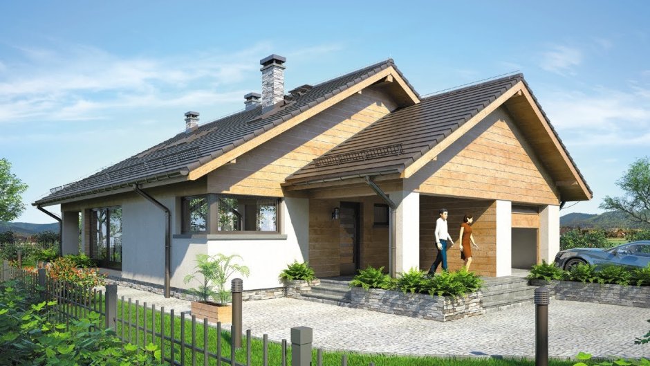 Одноэтажный дом с скантой крышей