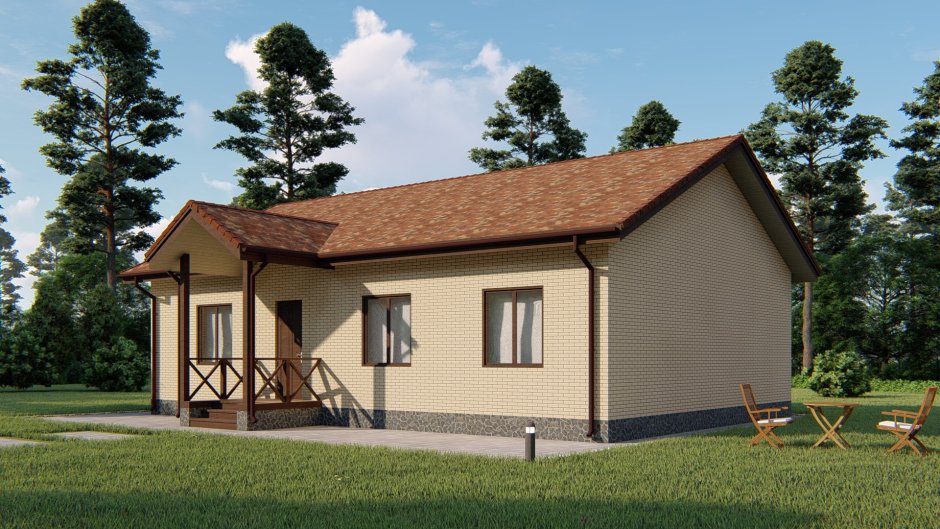 Одноэтажный дом с двухскатной крышей