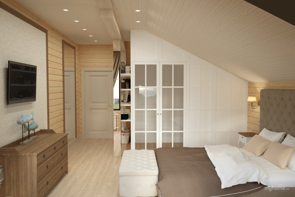 Спальная комната из имитации бруса