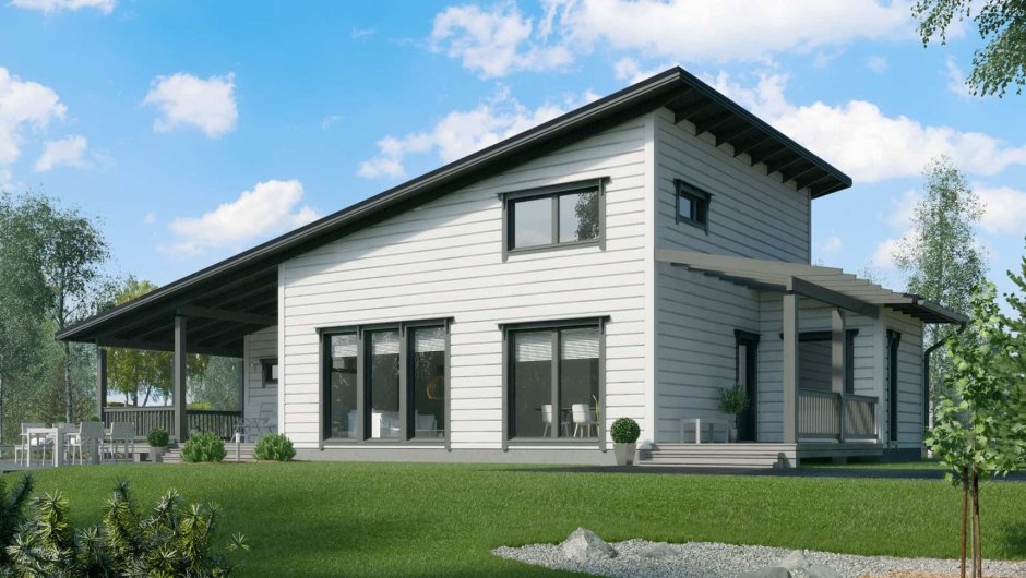 Скандинавский дом 80 кв метров с односкатной крышей
