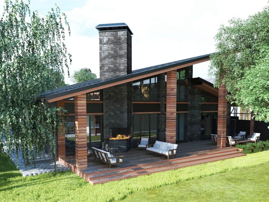 Дом в стиле Шале с односкатной крышей