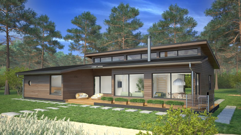 Скандинавский дом 80 кв метров с односкатной крышей