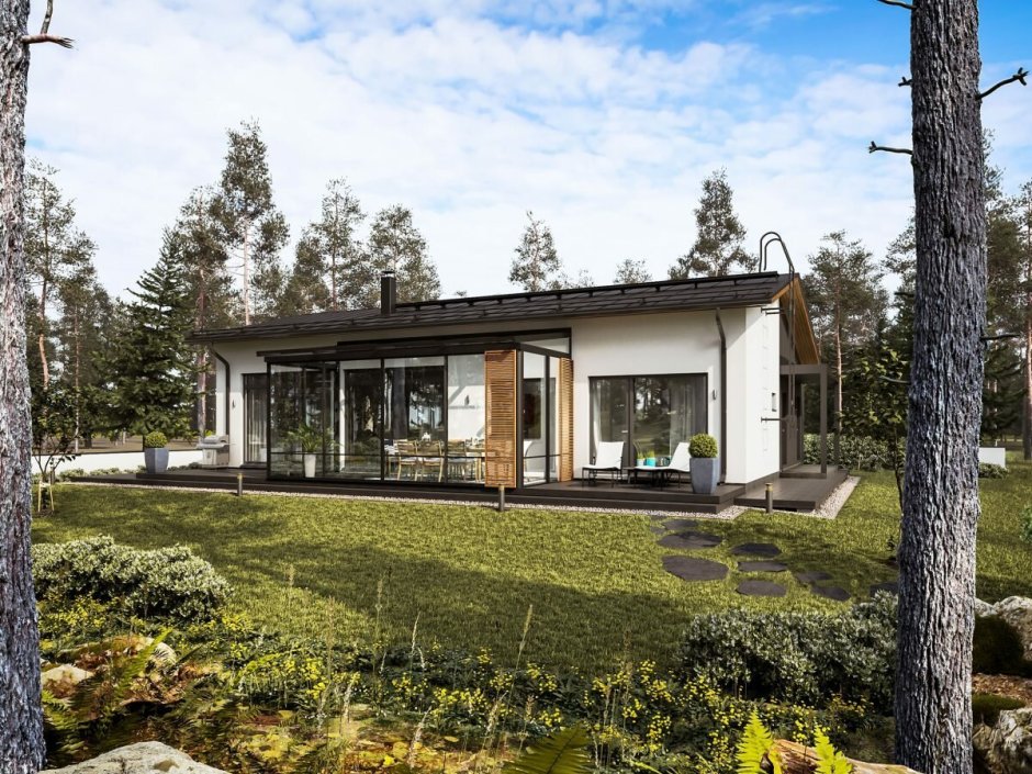 Дом с односкатной крышей Скандинавия проект