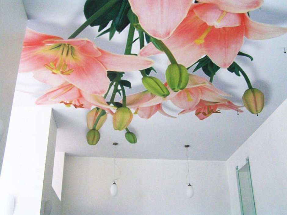 Натяжные потолки фотопечать цветы