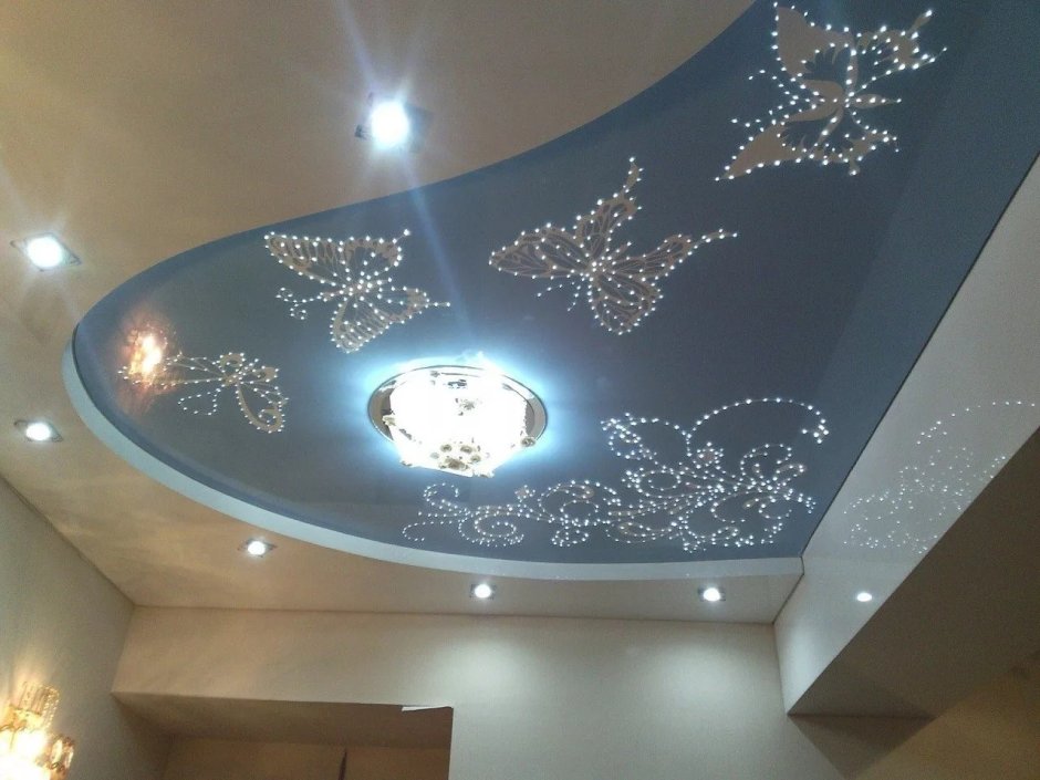 Натяжные многоуровневые потолки с рисунком