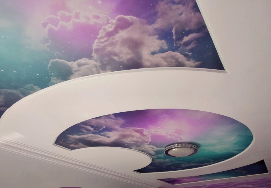 Двухуровневые натяжные потолки с фотопечатью