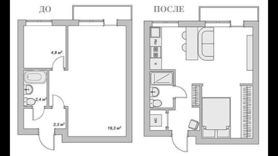 Планировка 1 комнатной квартиры вид сверху