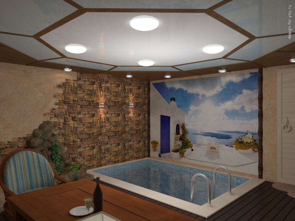 Интерьер баня с бассейном в частном доме