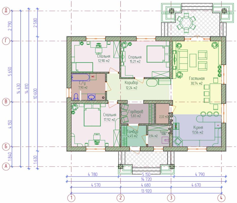 План одноэтажного дома 12х14