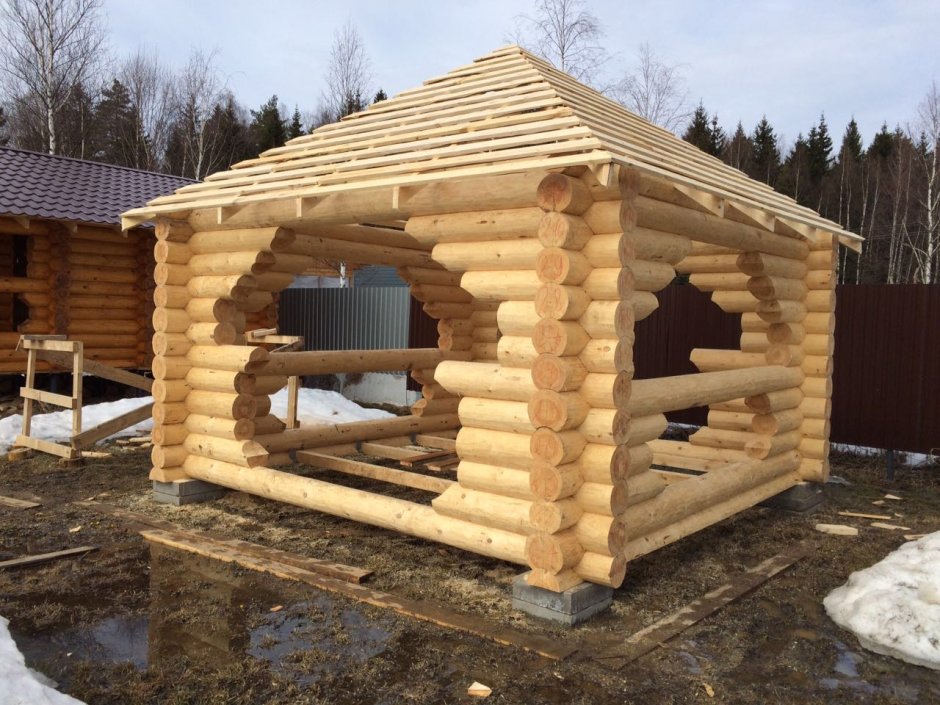 Рубленные беседки из бревна проекты