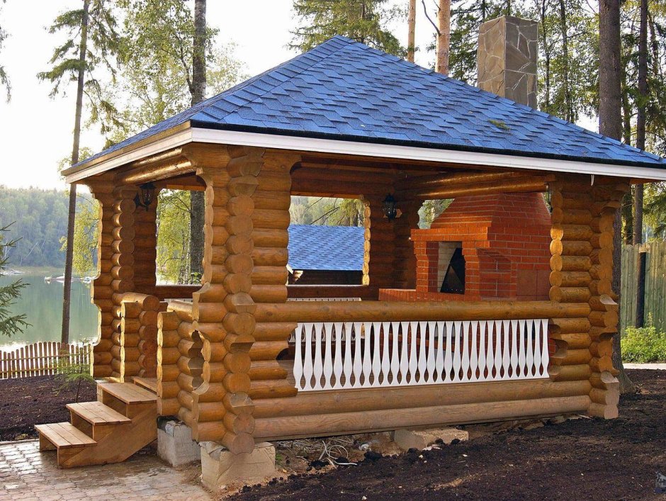 Беседка из оцилиндровки с мангалом