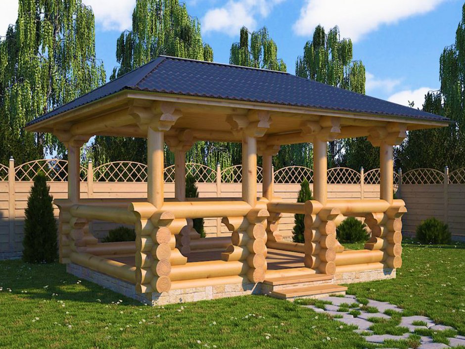 Беседка из оцилиндрованного бревна
