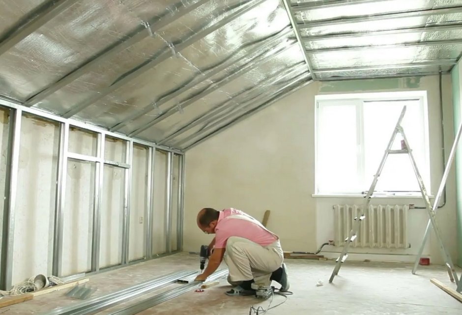 Обшивка мансарды гипсокартоном