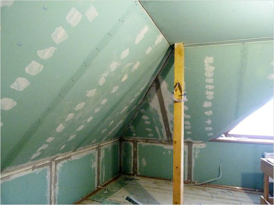 Отделка мансарды гипсокартоном