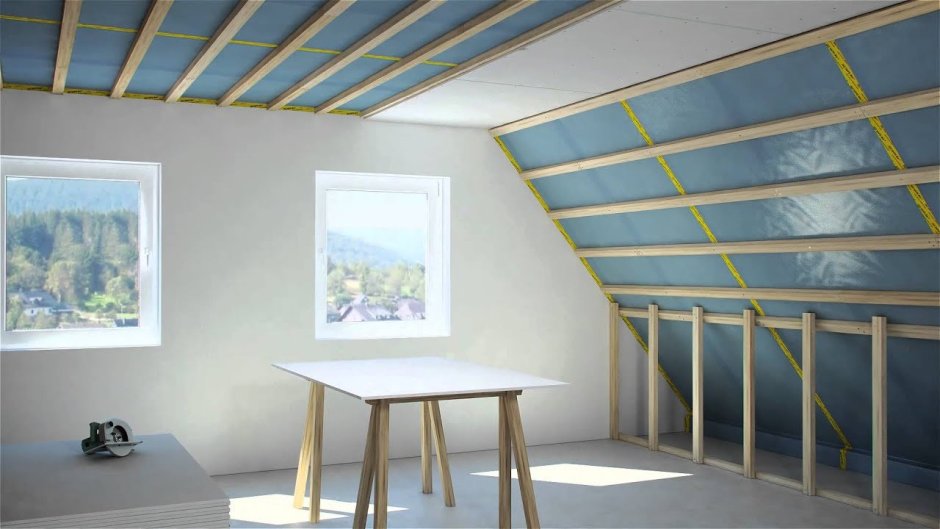 Отделка потолка мансарды гипсокартоном