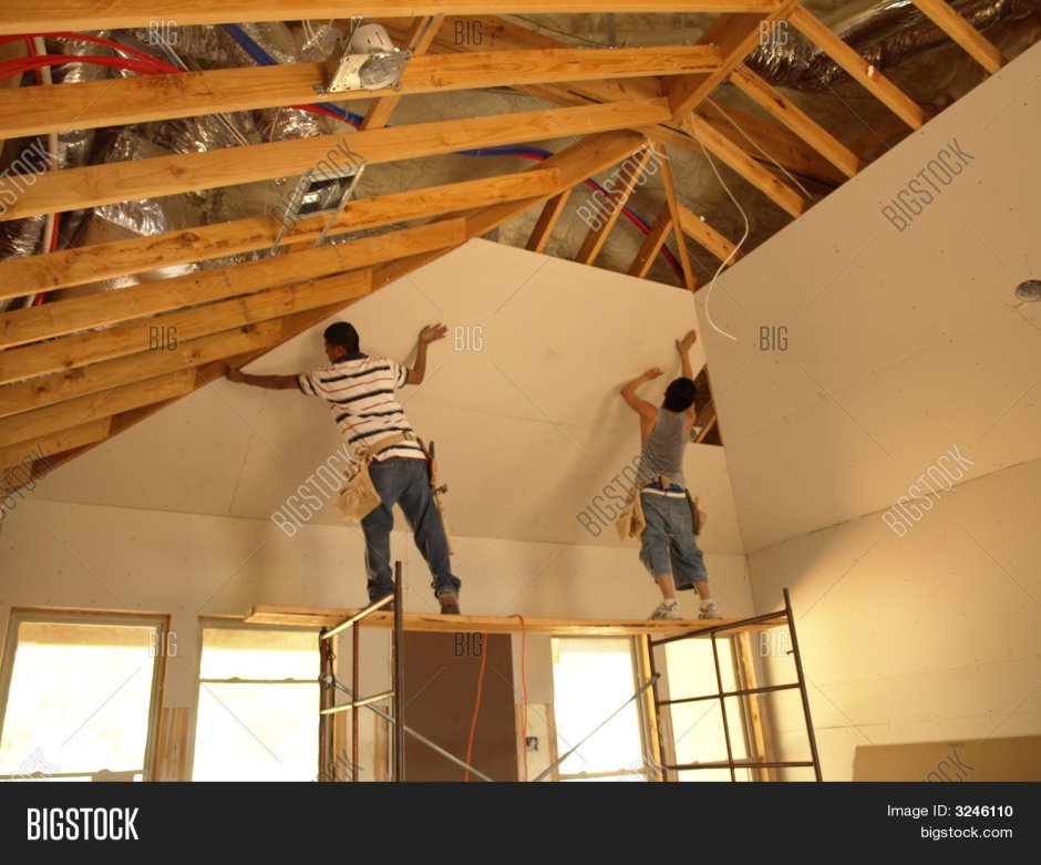 Гипсокартон по стропилам на мансарде