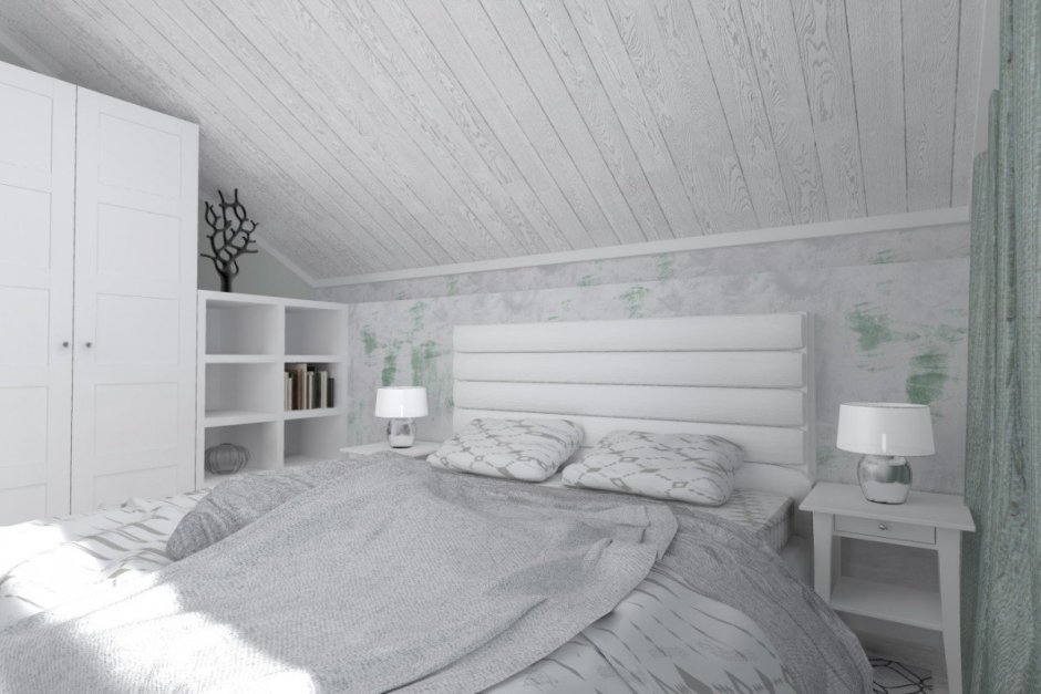 Белая спальня на мансарде