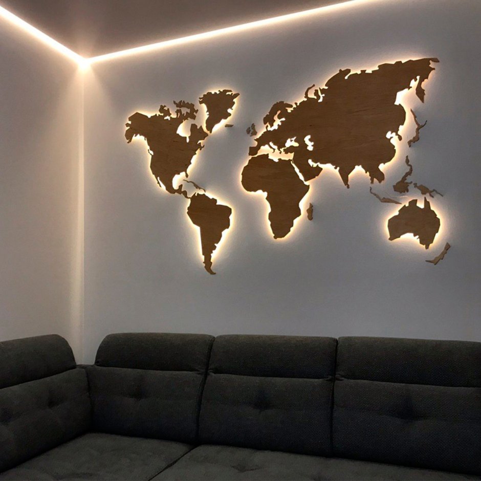 Карта деревянная на стену с подсветкой