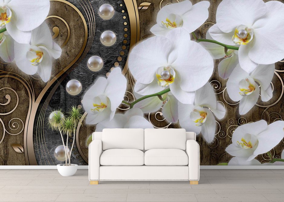 Белые орхидеи с жемчугом
