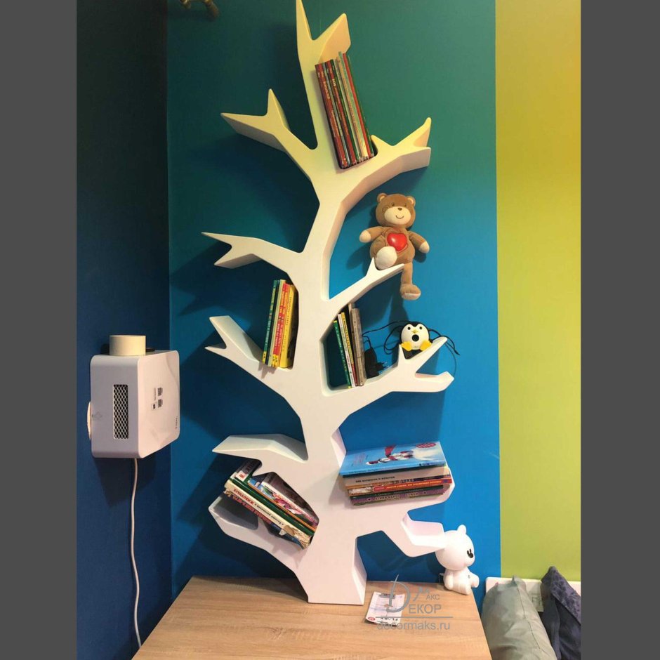 Стеллаж синий+дерево