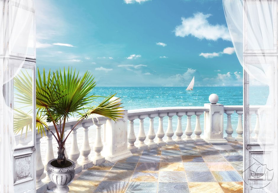 Фреска балкон с видом на море