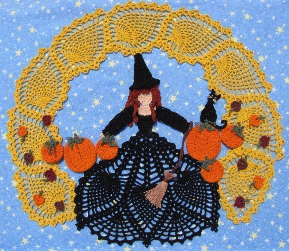 Панно из вязаных цветов