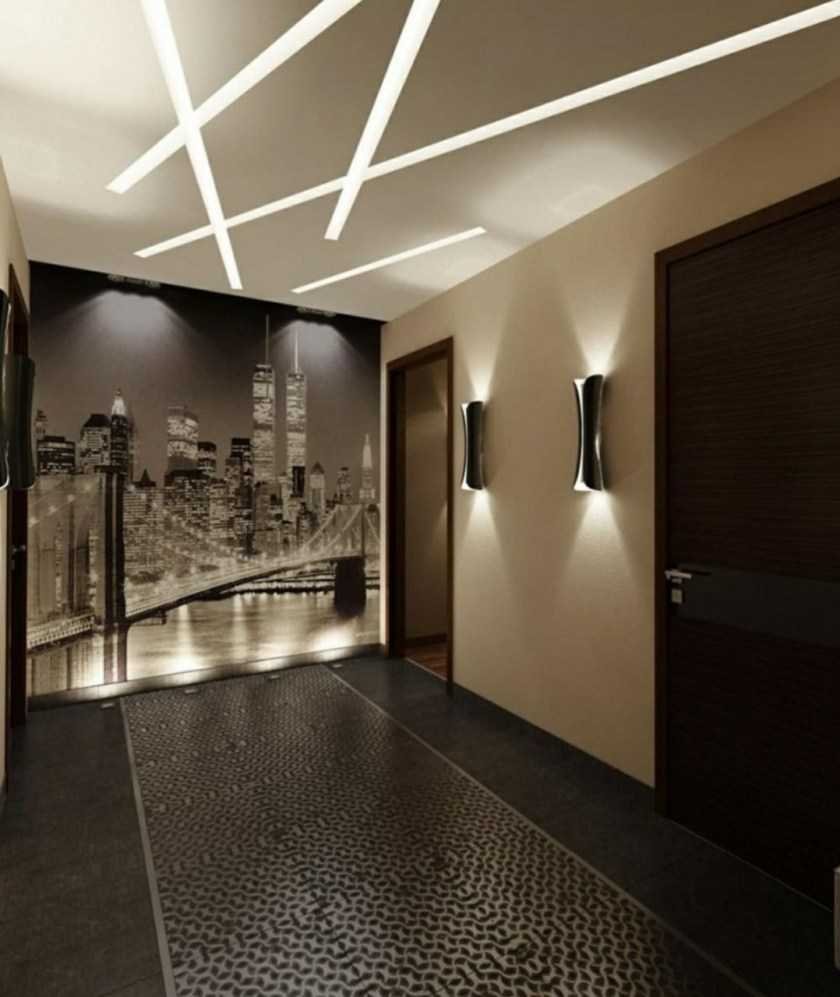 Дизайн освещения натяжных потолков в коридоре