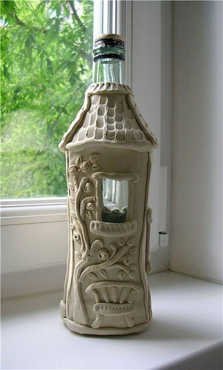 Декор бутылок домики
