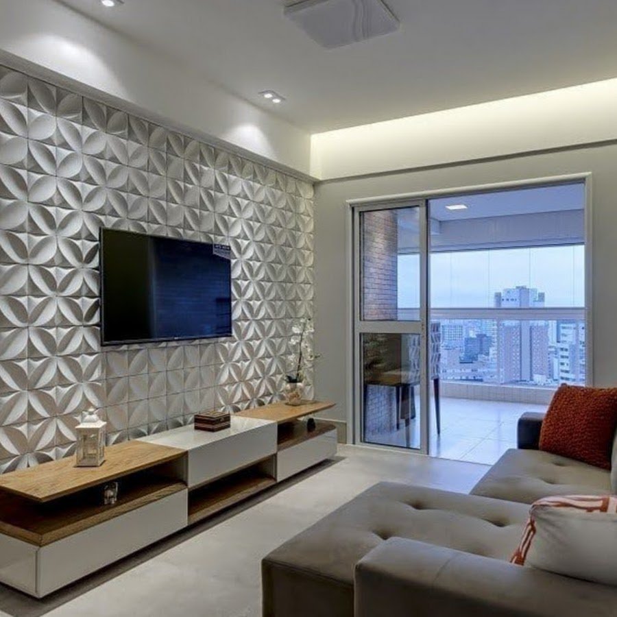 3д панели в интерьере гостиной в современном стиле