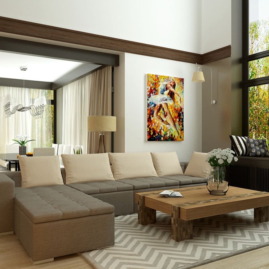 Интерьер гостиной в частном доме