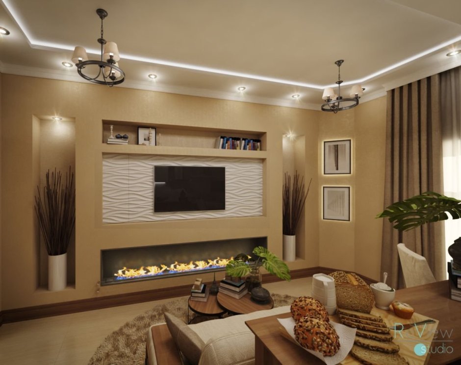 Декор зала в частном доме