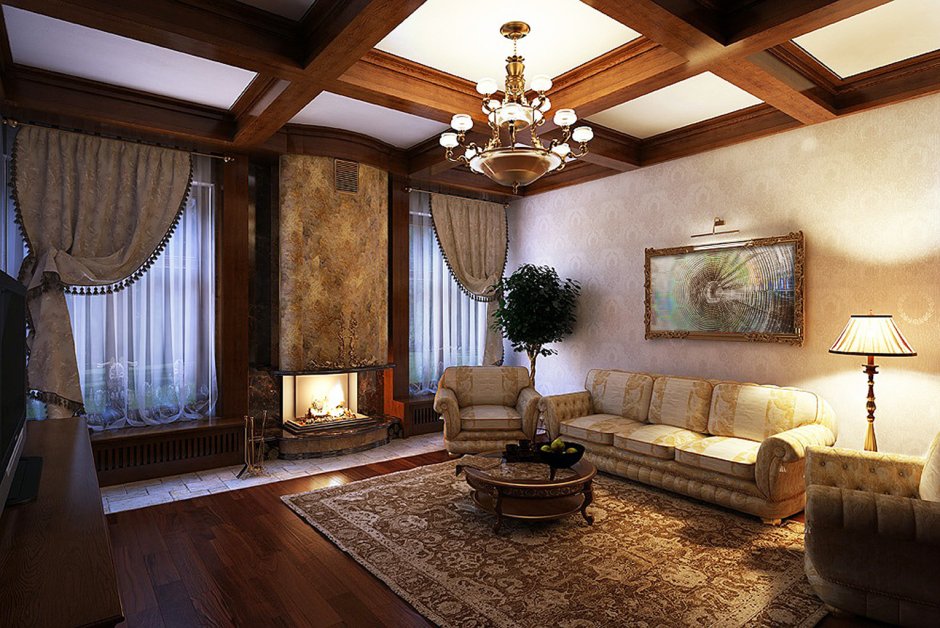 Интерьер гостиной в частном доме