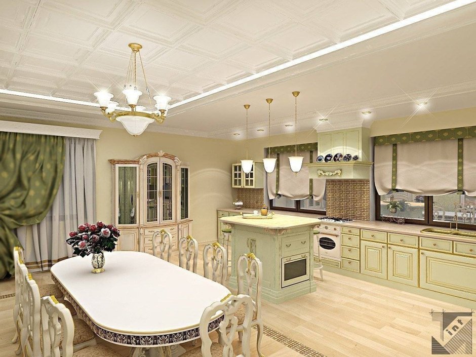 Дизайн кухни гостиной в частном доме классика