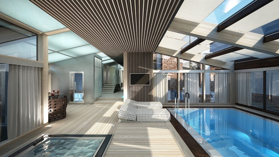 Баня с бассейном из клееного бруса