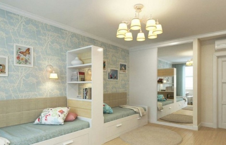 Дизайн детской комнаты с перегородкой для двоих