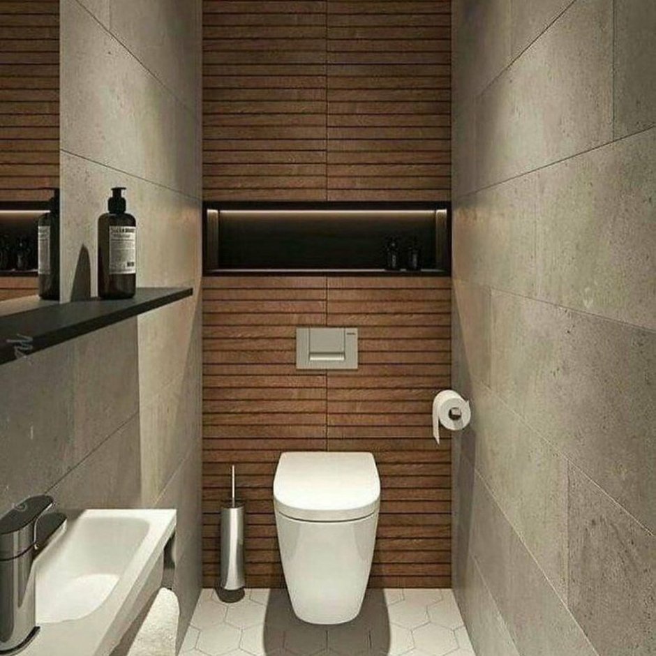 Дизайн туалета с инсталляцией и шкафом