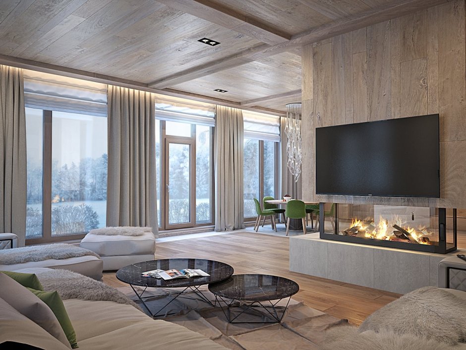 Современный интерьер гостиной в доме