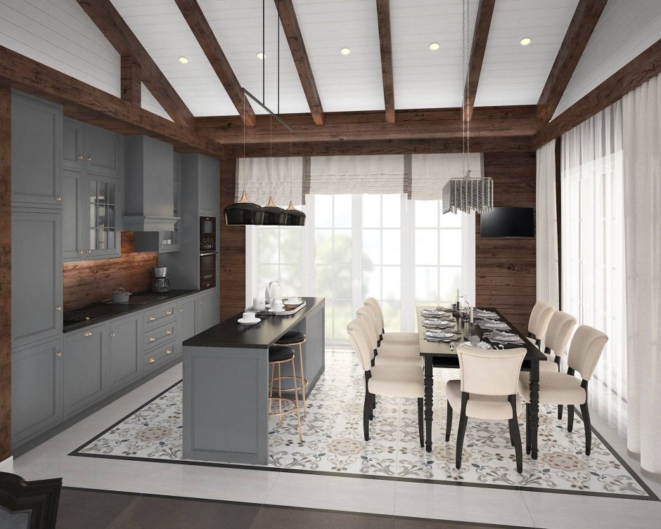 Интерьер загородного одноэтажного дома