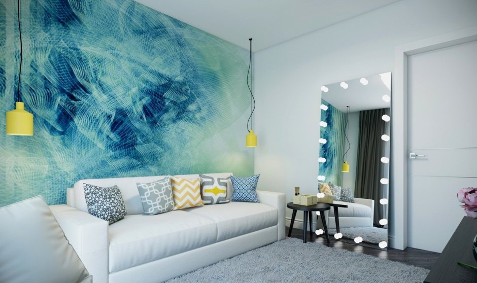 Бирюзовая штукатурка в интерьере