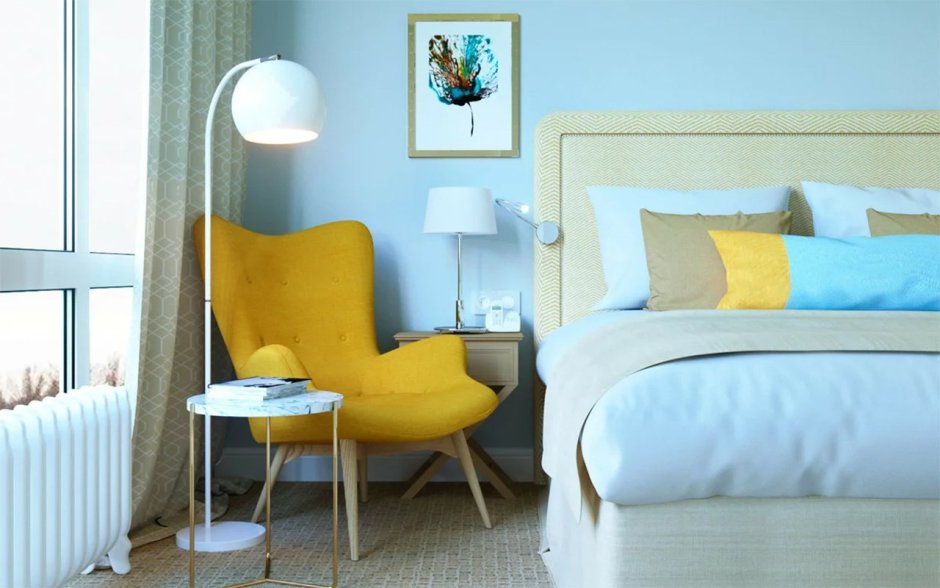 Голубой и желтый в интерьере
