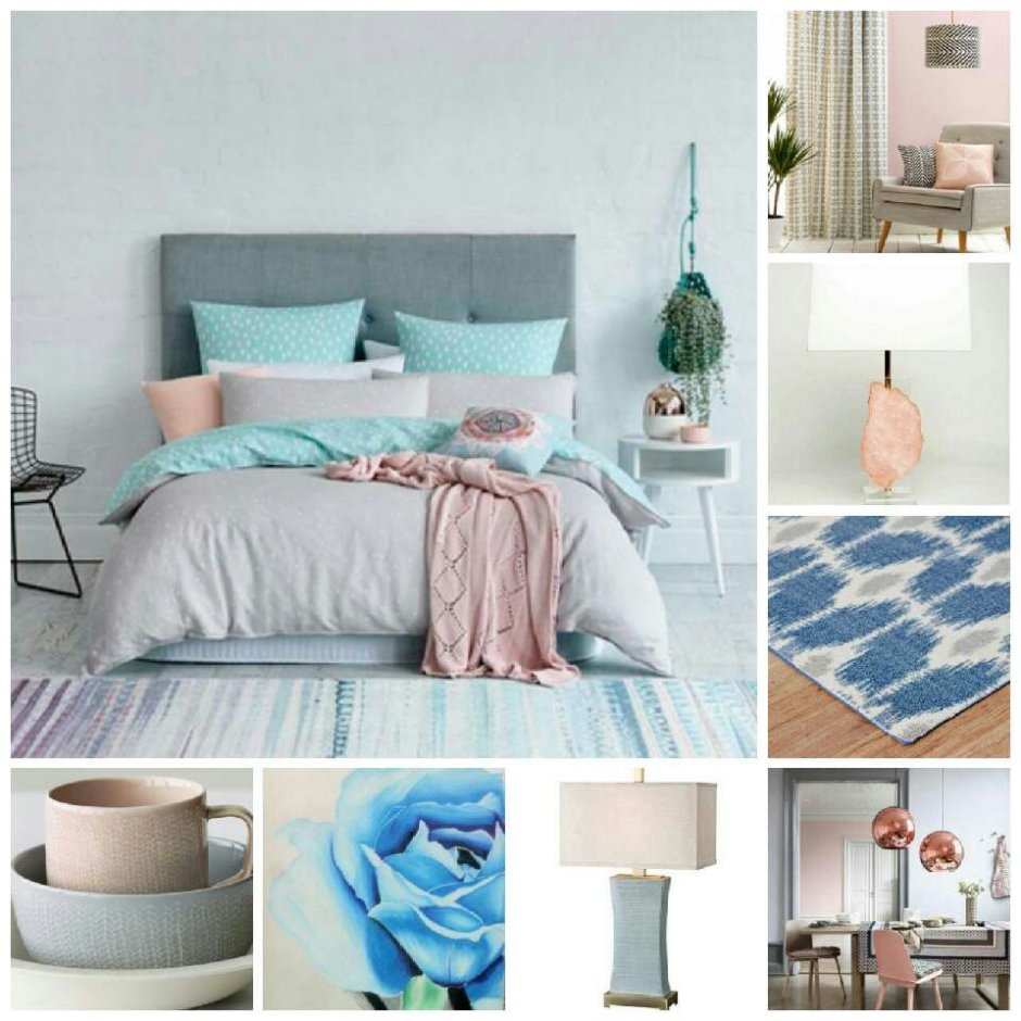 Сочетание розового и голубого в интерьере