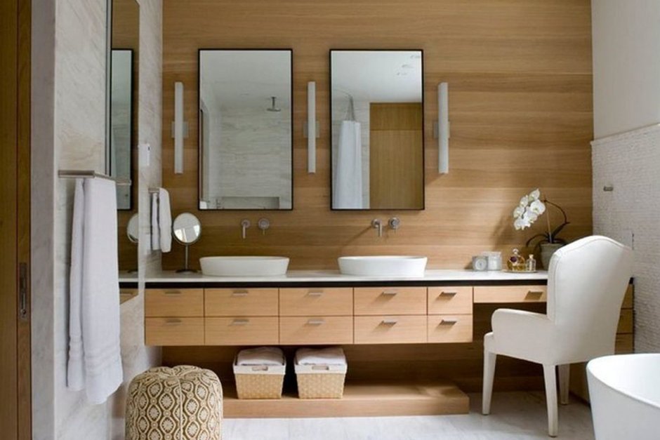 Деревянные панели в ванной комнате