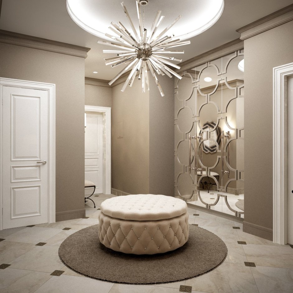 Пуф с зеркалом в прихожей