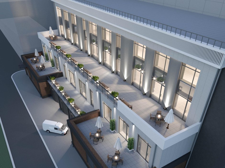 Фасады двухэтажных зданий