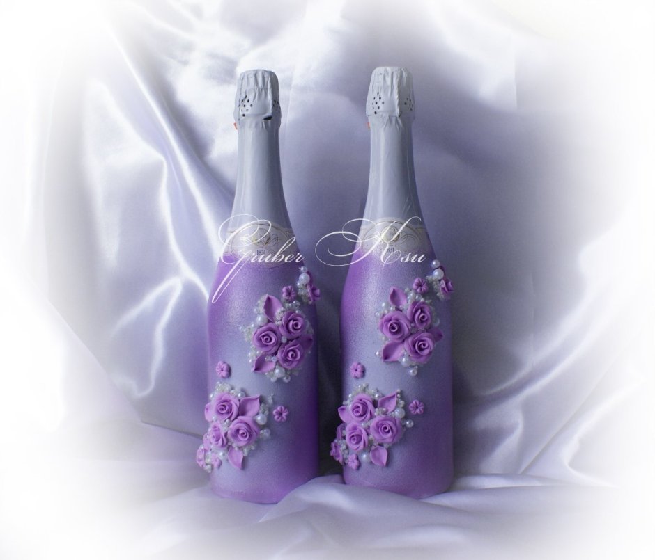 Свадебные бутылки лилового цвета