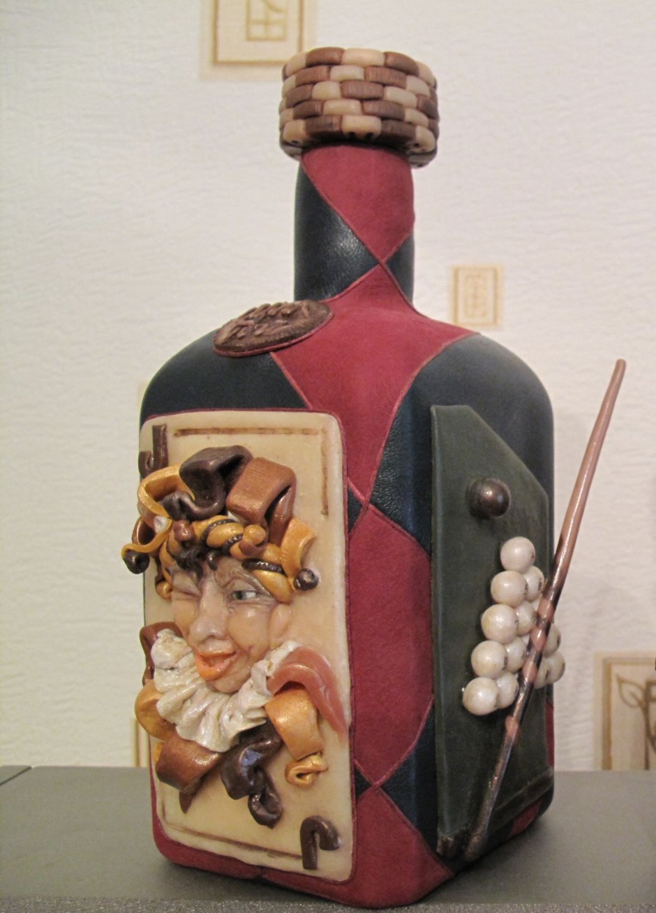 Декупаж бутылок полимерной глиной