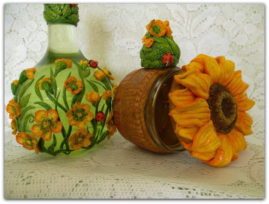 Декор бутылок соленым тестом